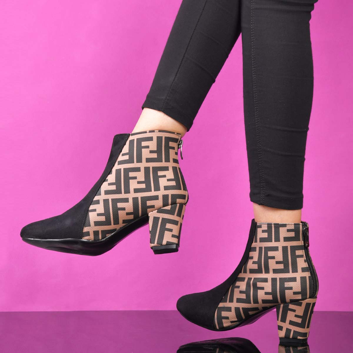 بوت پاشنه دار دخترانه مدل Fendi