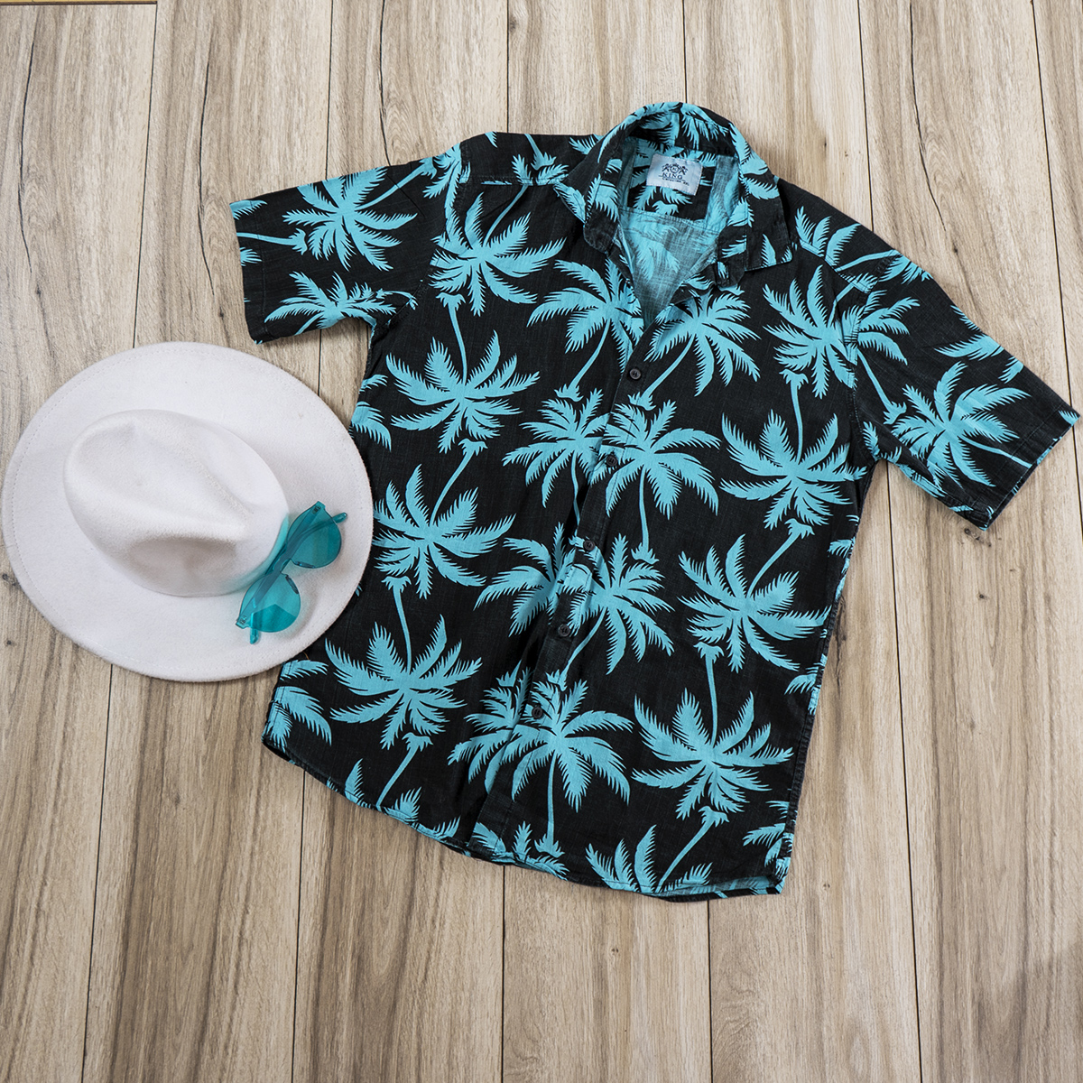 پيراهن هاوايي مردانه مشكي سبز مدل Riofer