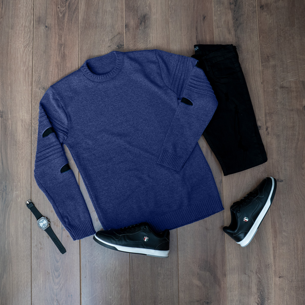 پلیور زاپ دار مردانه آبی نفتی مشکی مدل solan