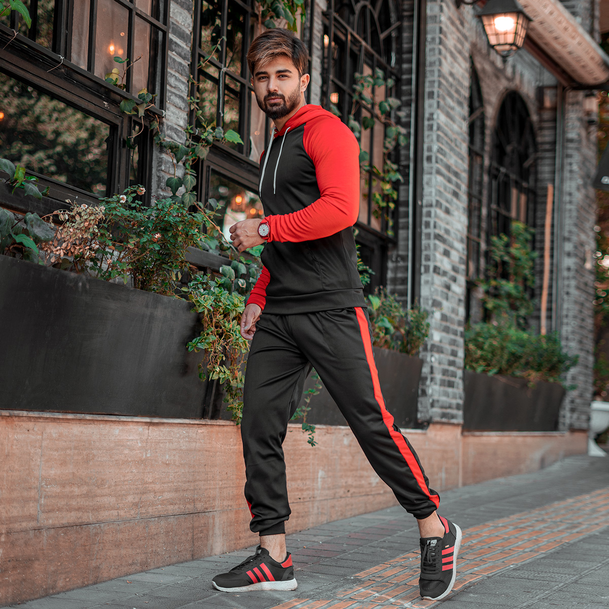 ست هودی شلوار مشکی قرمز مردانه مدلLemo