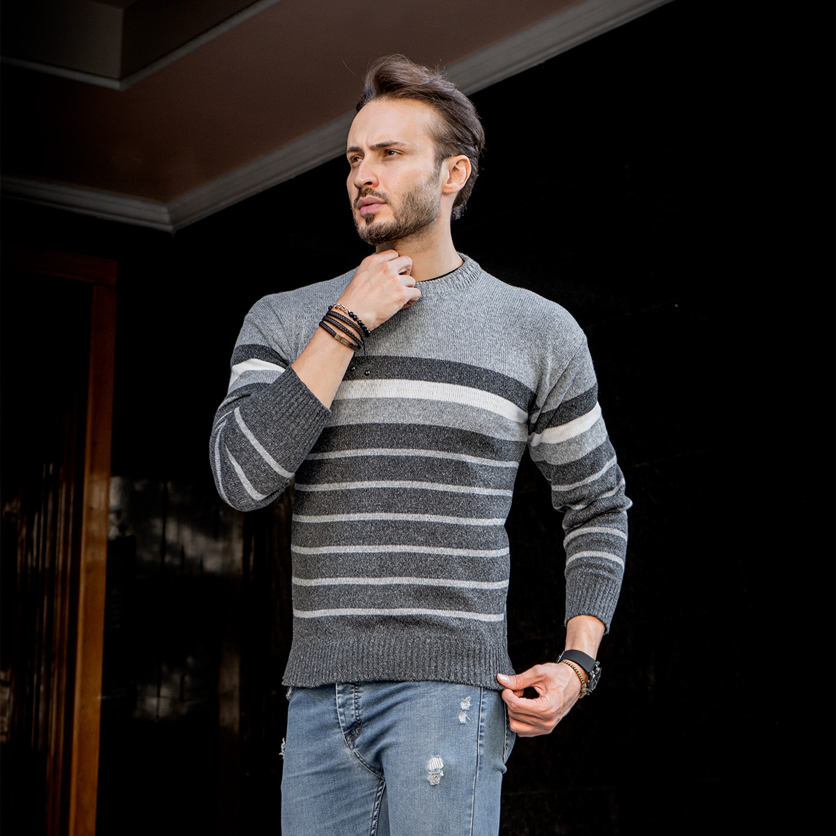 پلیور بافت طوسی ذغالی مدل poyan