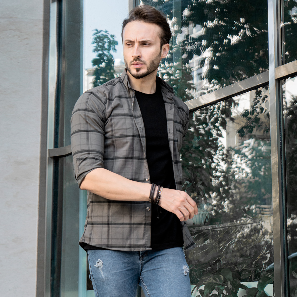 پیراهن چهارخانه درشت سبزمدل Dgr