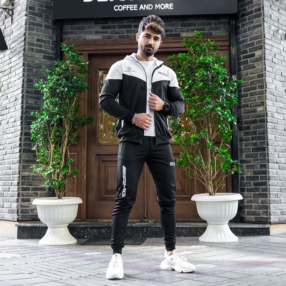 ست سوییشرت شلوار سفید مشکی مردانه مدلBoss