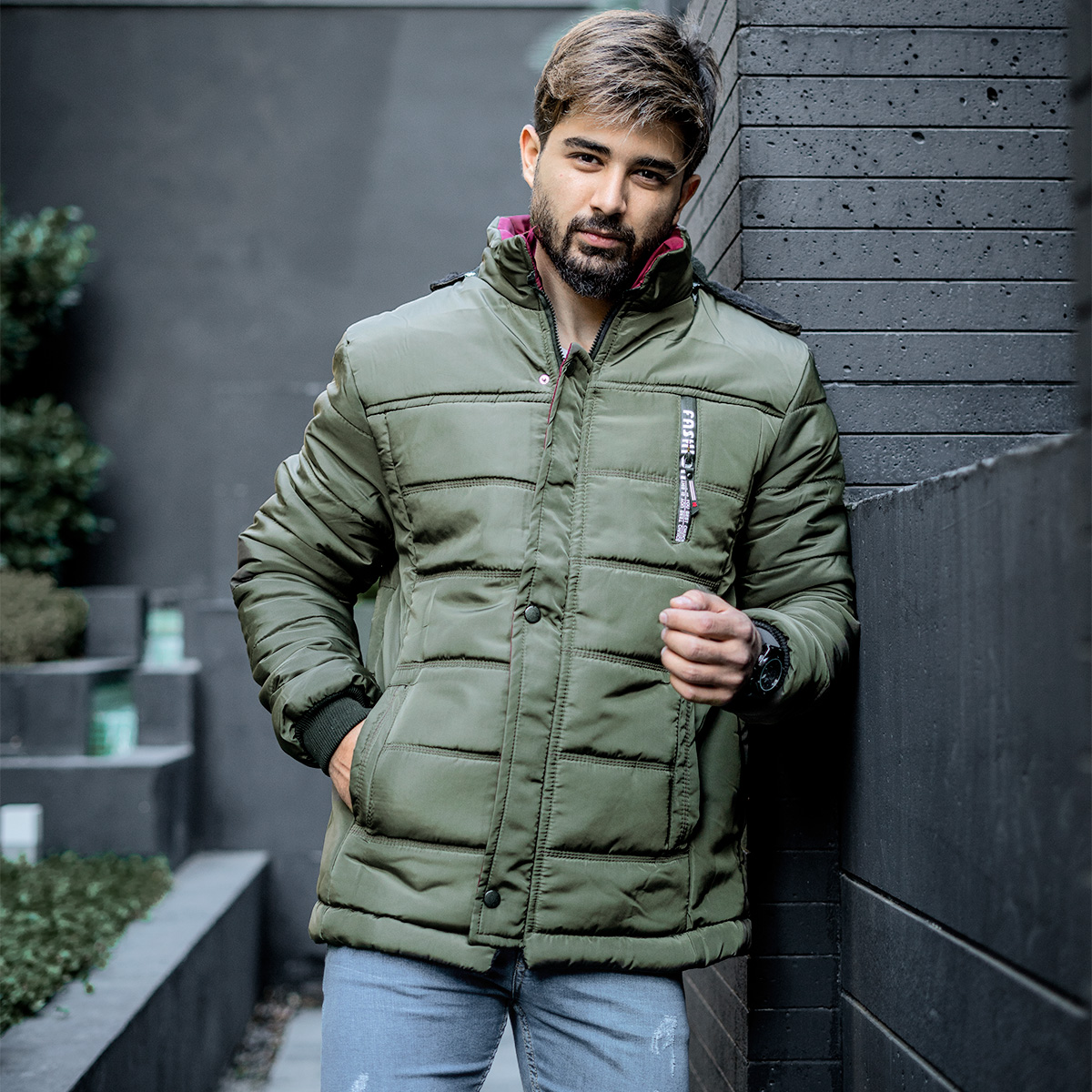 کاپشن مردانه سبز مدل bolini