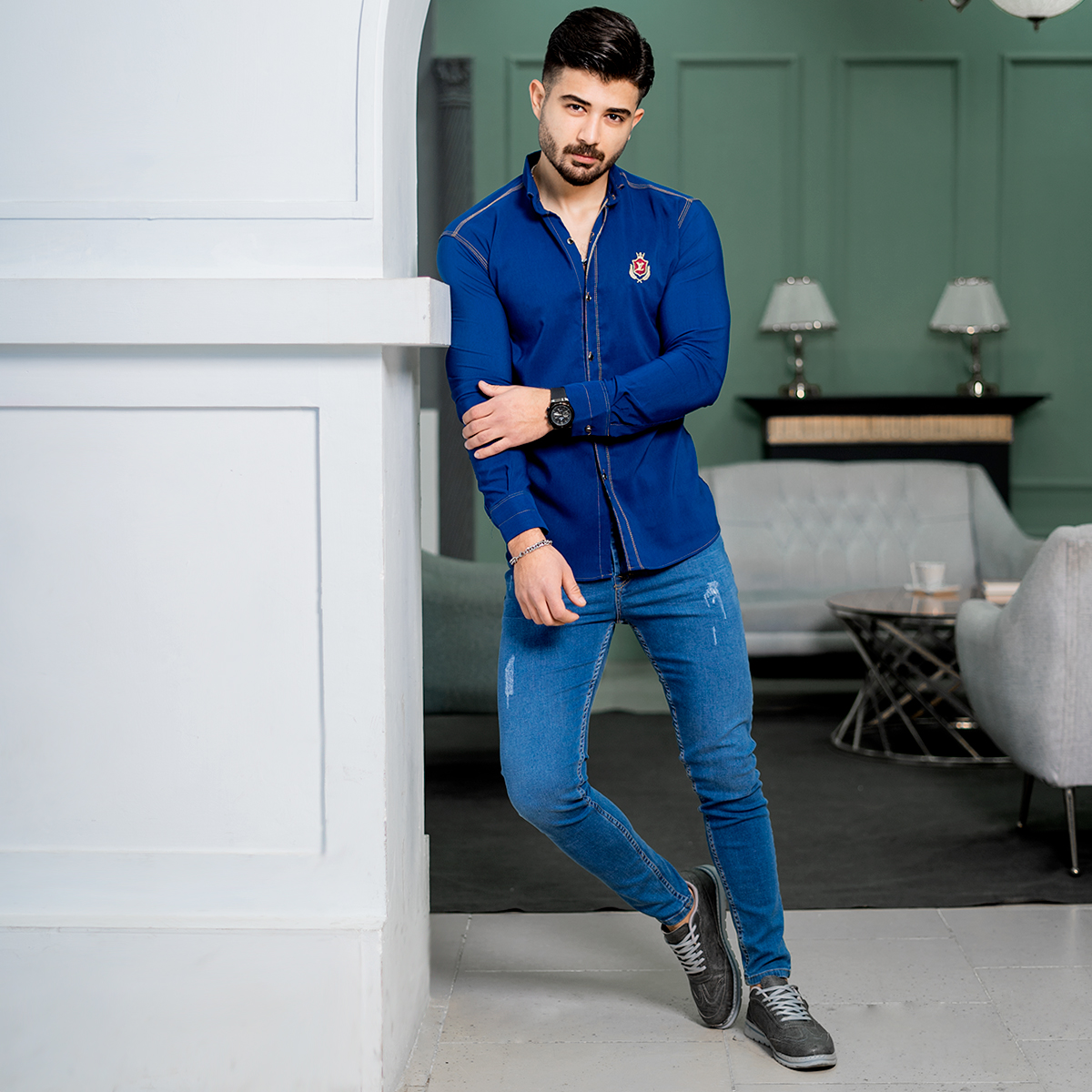 پیراهن مردانه LV آبی مدل gabi