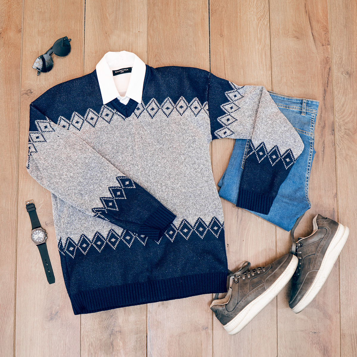 پلیور مردانه سرمه ای طوسی مدل lizan