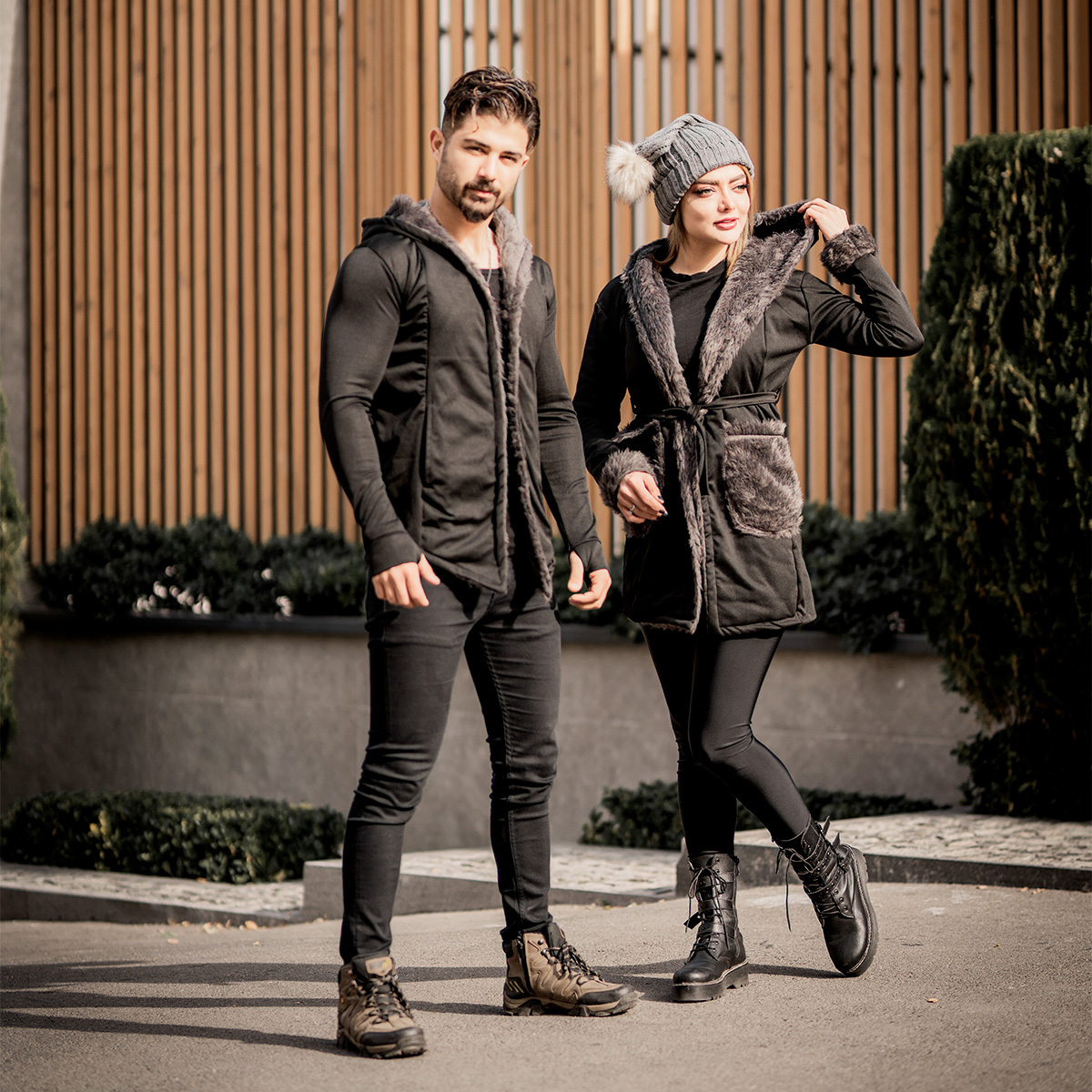 ست شنل مردانه و زنانه خزدار طوسی مدلnivo