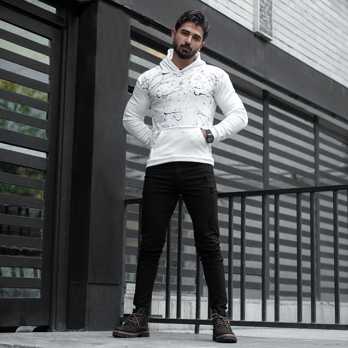 هودی سفید طرحدار مردانه مدل siyan