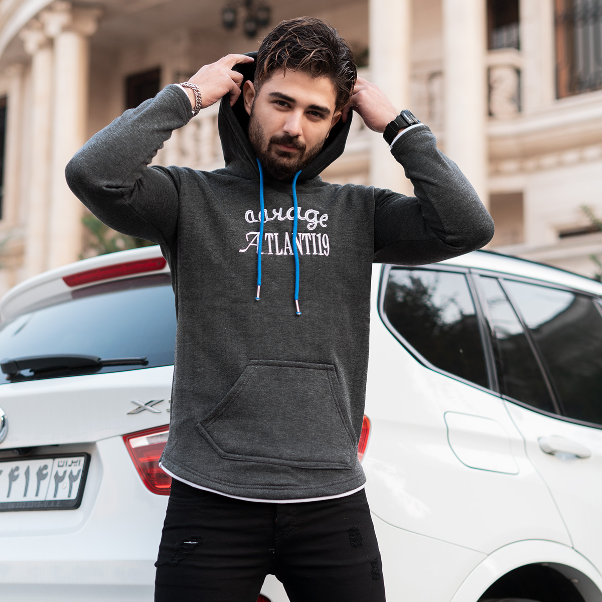 هودی ذغالی مردانه مدل Atlanti