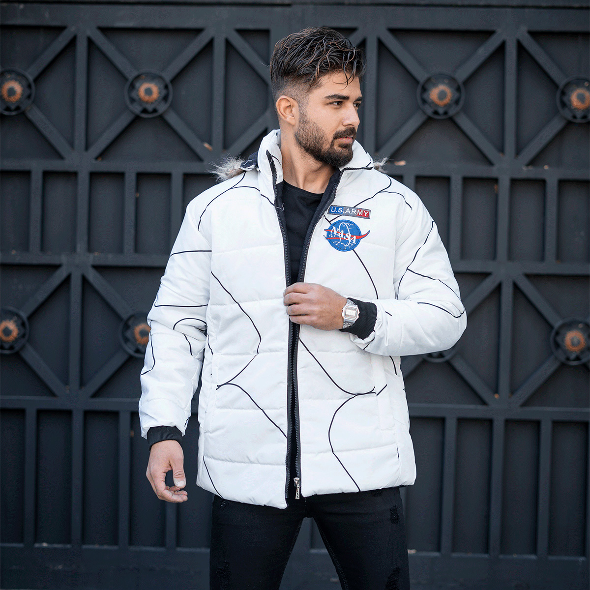 کاپشن مردانه سفید مدل Nasa