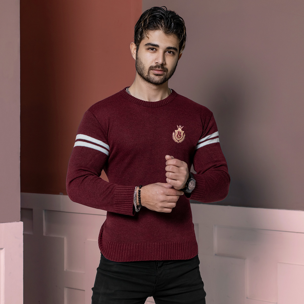 پلیور مردانه زرشکی مدل Akar