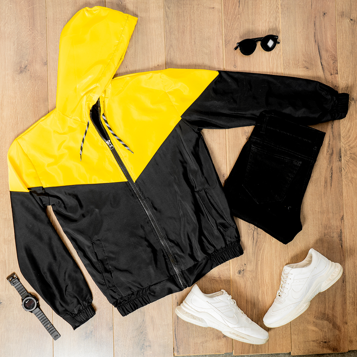 کاپشن مردانه مشکی زرد مدل K64