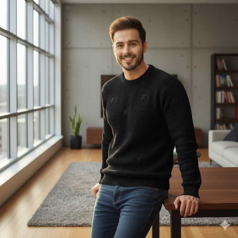 پلیور زاپ دار مشکی مردانه مدلDeta