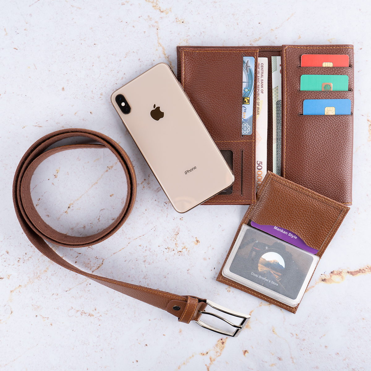 ست کیف و کمربند قهوه ای مدل M101