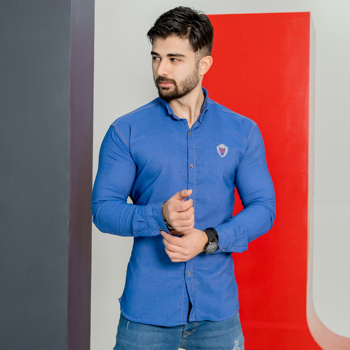 پیراهن آبی مردانه مدل Bezos