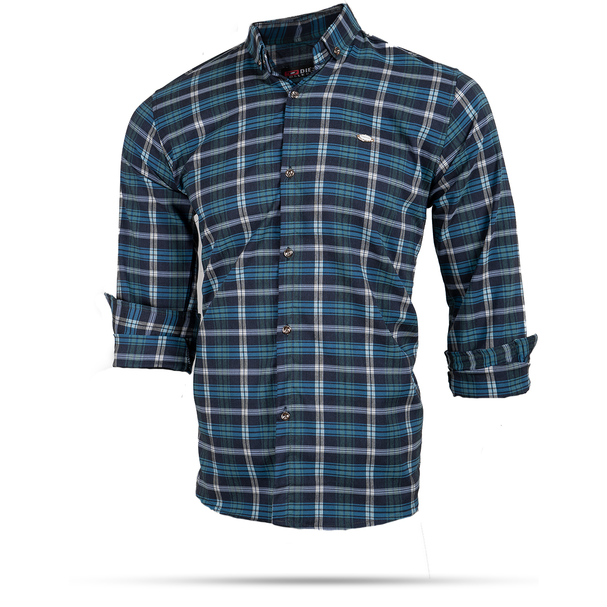 پیراهن چهارخونه سبز سرمه ای مردانه مدل Nadin