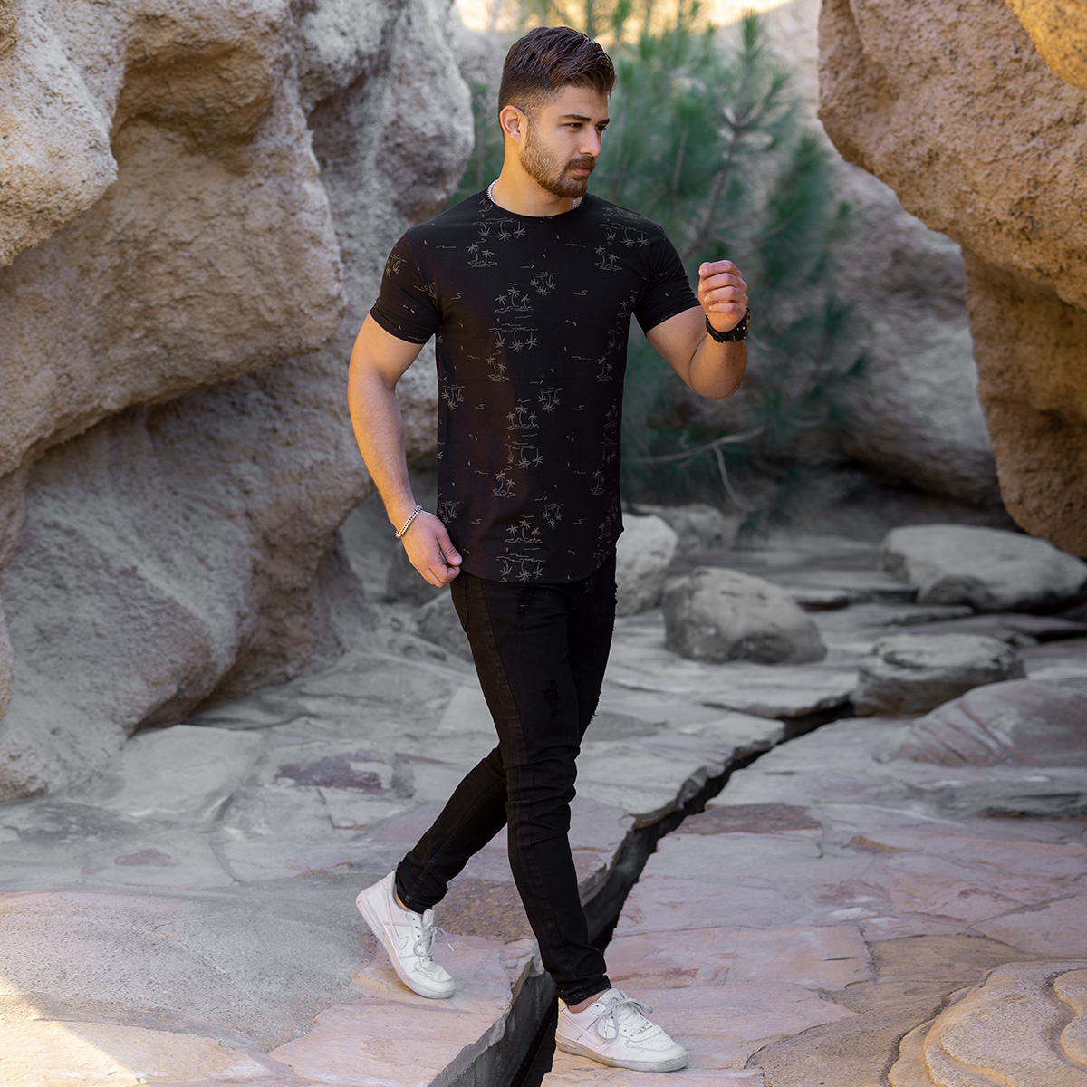 تیشرت هاوایی مشکی مردانه مدل E99