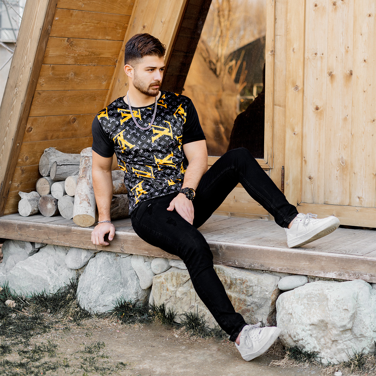 تیشرت مخمل مردانه مدل LV