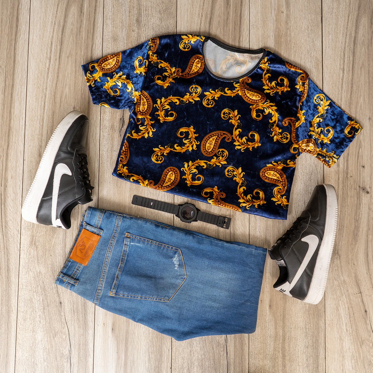 تیشرت مخمل آبی مردانه مدل H59