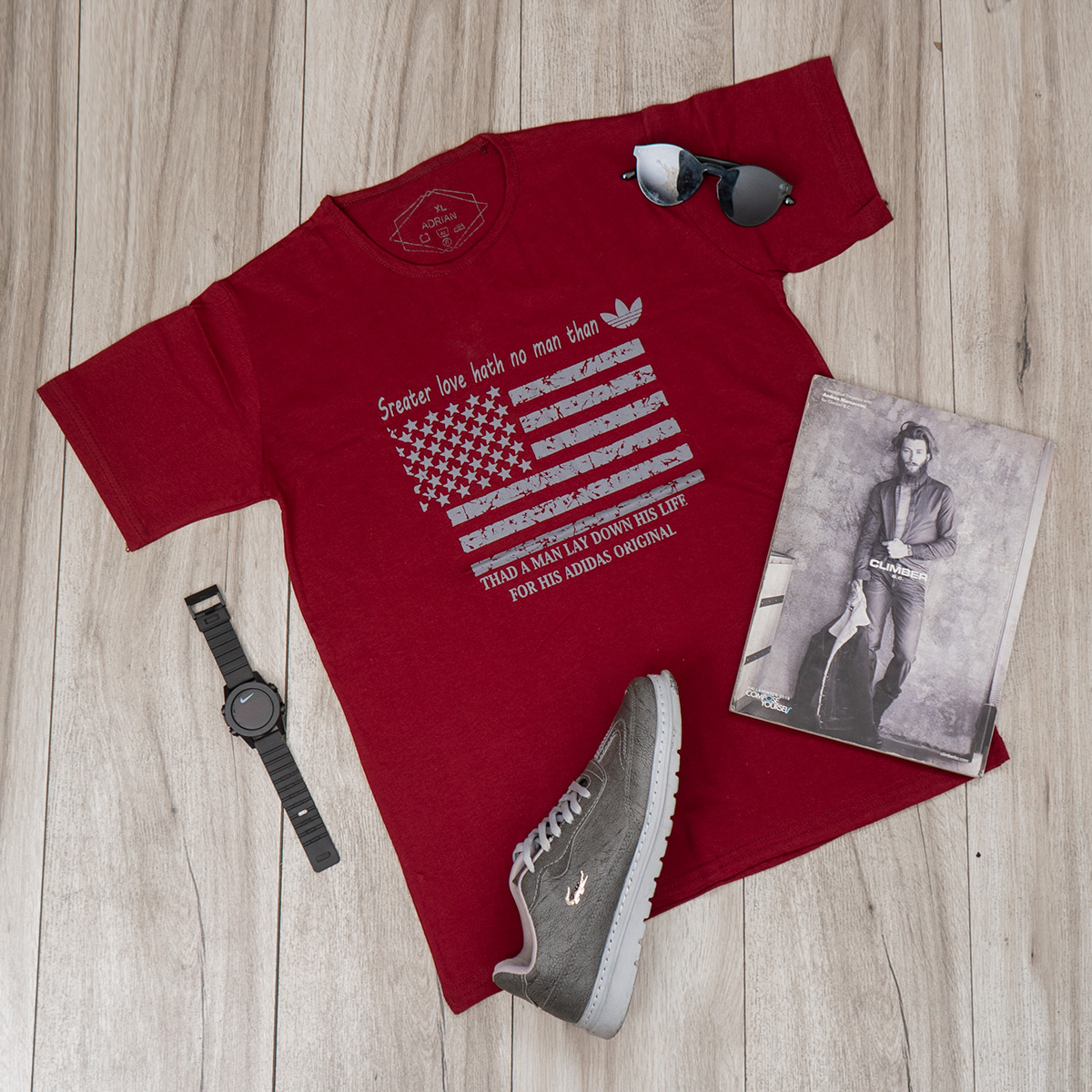 تیشرت مردانه قرمز (T) مدل Amrika