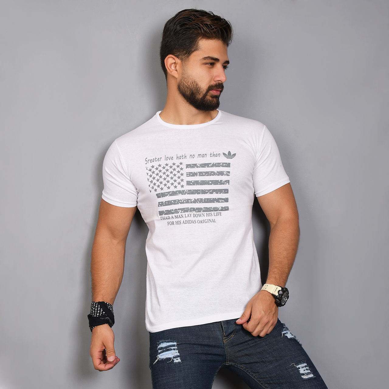 تیشرت مردانه سفید(T) مدل Amrika