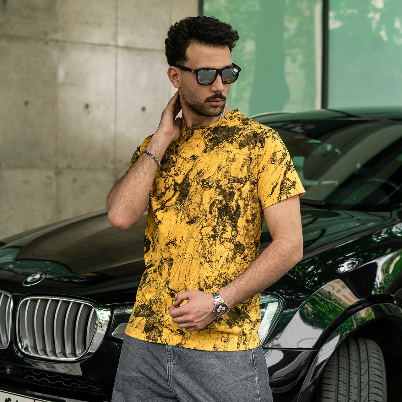تیشرت مردانه زرد آبرنگی مدل 61