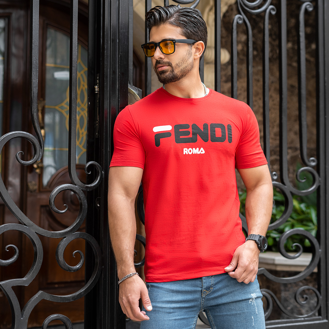 تیشرت فندی قرمز مردانه مدل Roma