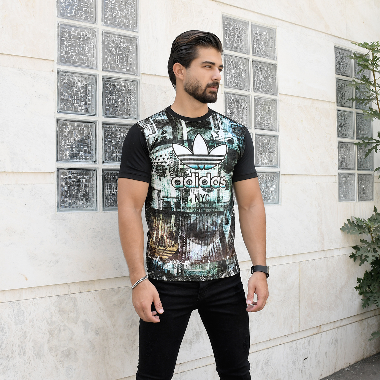 تیشرت مخمل مردانه آدیداس دلار سبز مدل L100