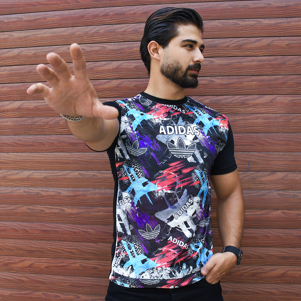 تیشرت مخمل مردانه آدیداس مشکی مدلL104