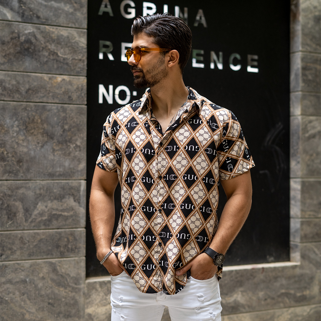 پیراهن هاوایی مردانه گوچی مدل p9