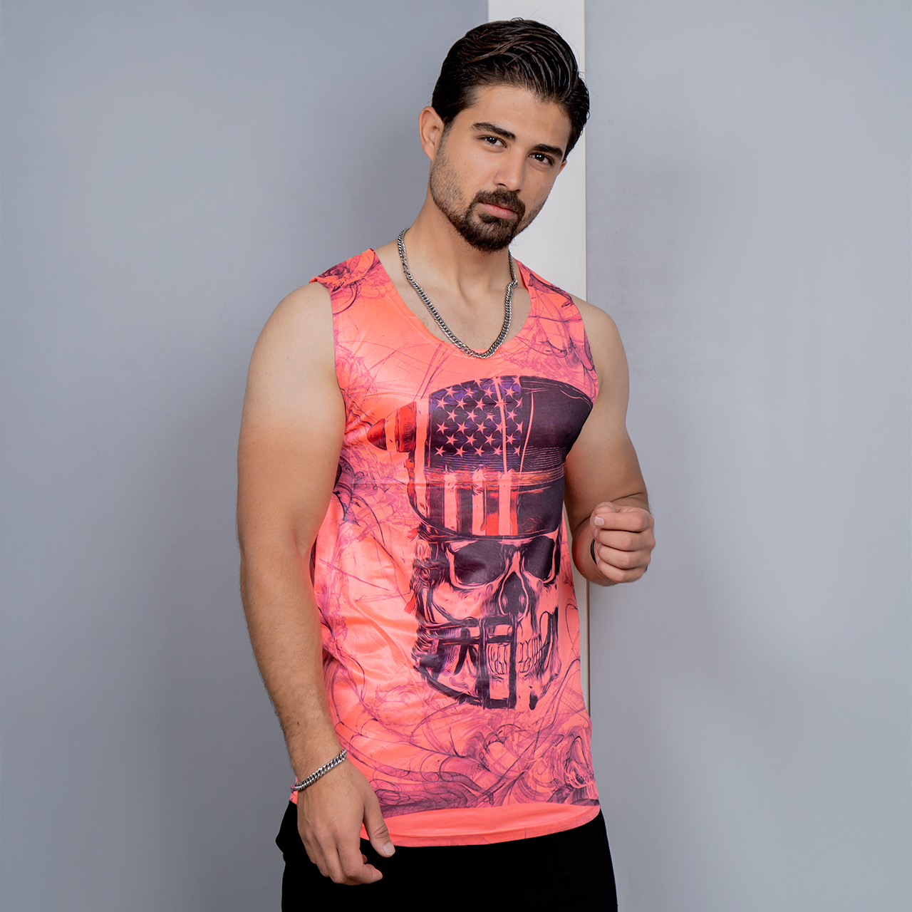 رکابی (T) صورتی طرح جمجمه مردانه مدل S85