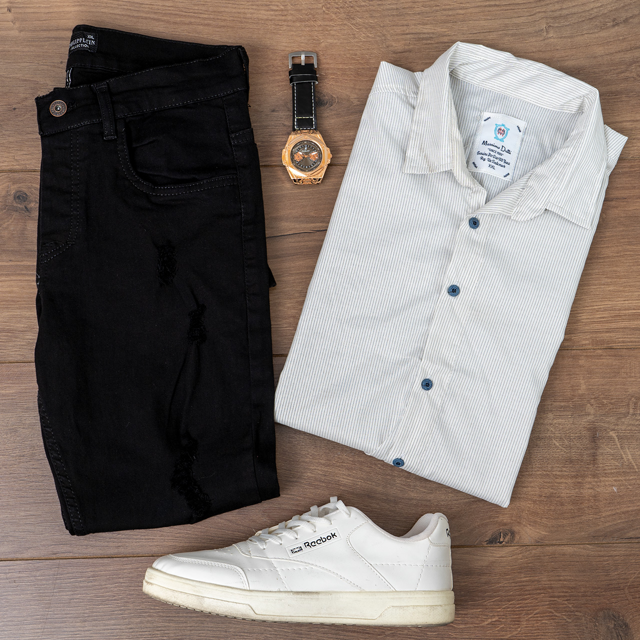 پیراهن راه راه سفید مردانه مدل Ranin