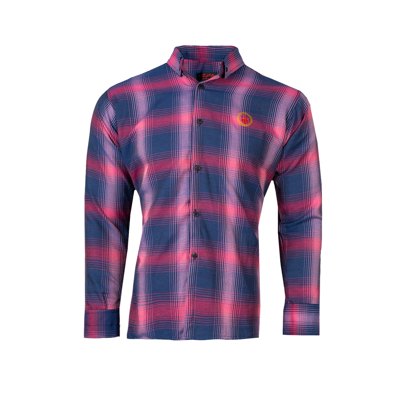 پیراهن چهارخونه مردانه سرمه ای صورتی مدل B16