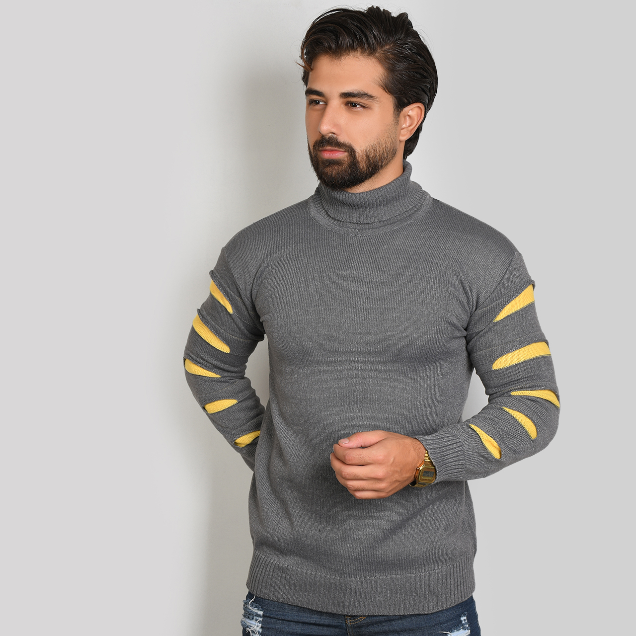 پلیوریقه اسکی طوسی تیره زرد مردانه مدلQ10