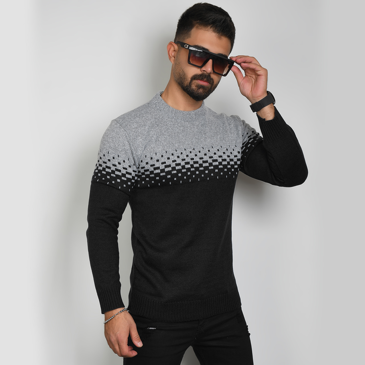 پلیور مردانه دو رنگ مشکی طوسی مدلShatel