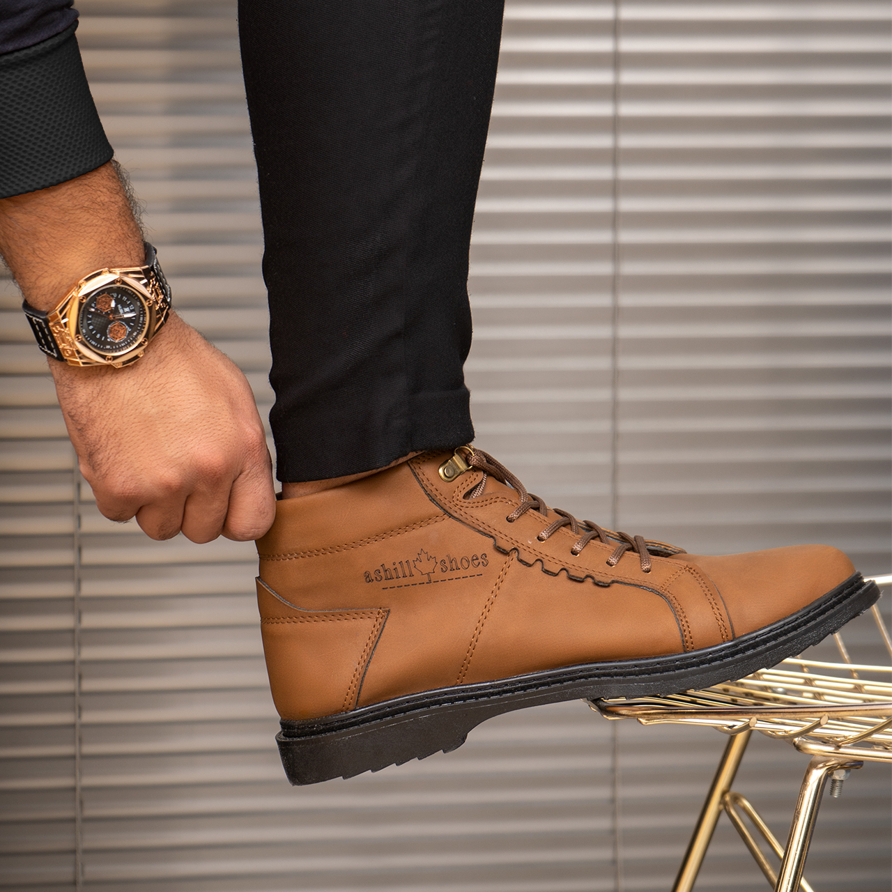 نیم بوت مردانه نسکافه ای مدل Ashil