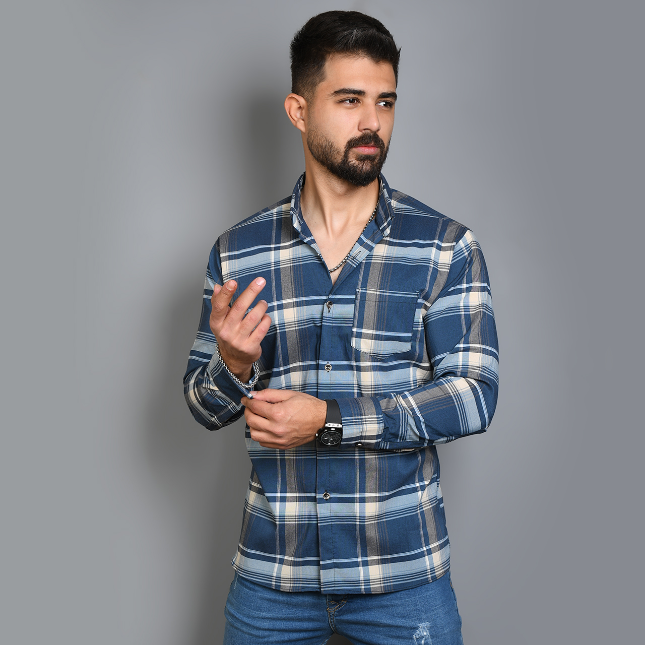 پیراهن طوسی سرمه ای مردانه مدل FARDIN