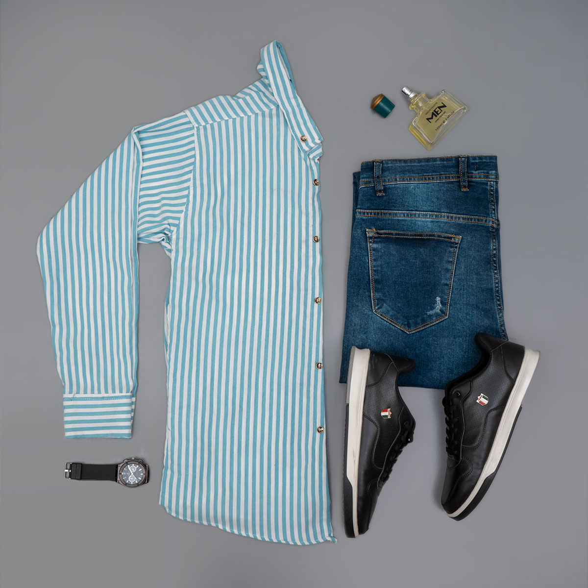 پیراهن راه راه آبی سفید مردانه مدل HAMED