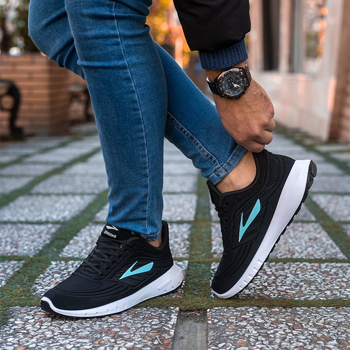 کفش ورزشی مردانه Brooks مشکی فیروزه ای مدل SANO