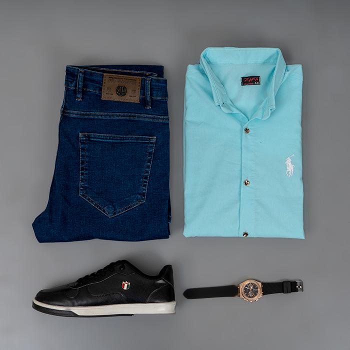 پیراهن مردانه آبی فیروزه ای مدل VQ