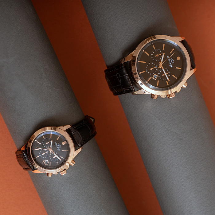 ست ساعت ELEGANCE رزگلد صفحه مشکی مدل Unix