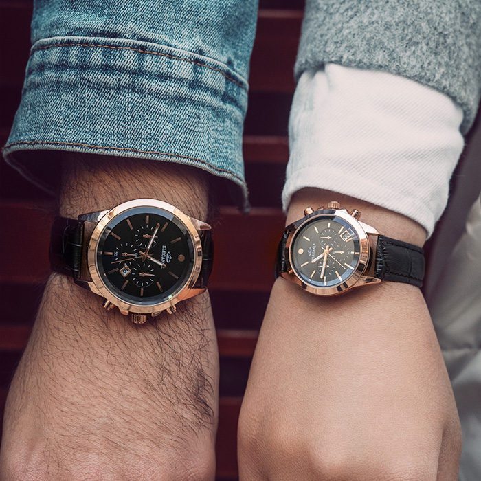 ست ساعت ELEGANCE رزگلد صفحه مشکی مدل Unix