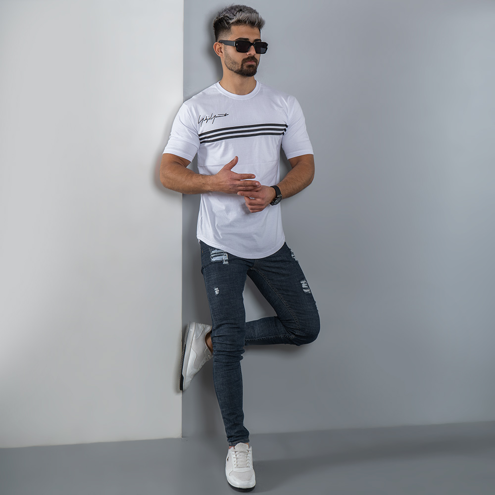 تیشرت مردانه سه خط سفید مدل DENVER