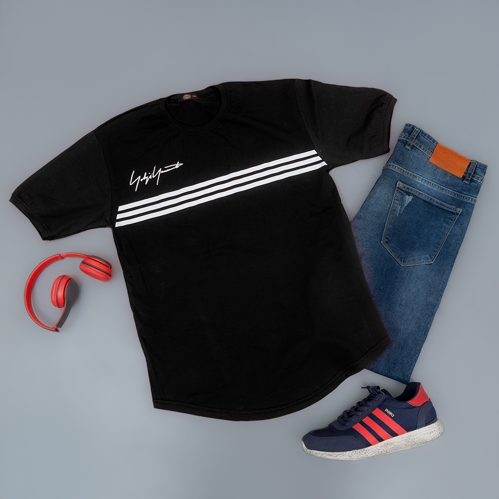 تیشرت مردانه سه خط مشکی مدل DENVER