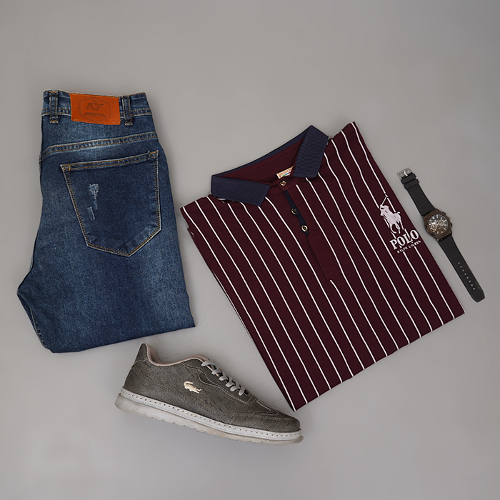 تیشرت مردانه زرشکی مدل MONO