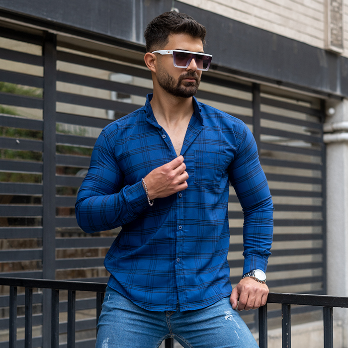 پیراهن مردانه آبی مدل Tanpoosh