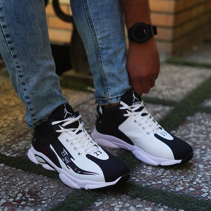 کفش ورزشی مردانه jordan سفید مشکی مدل 23