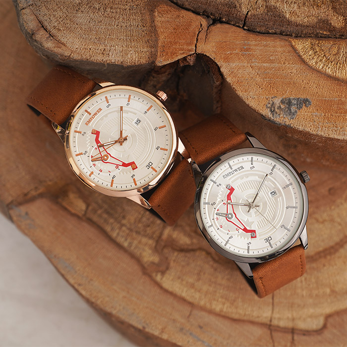 ساعت مچی عسلی صفحه سفید(طرح کمان) empower مدل EM20