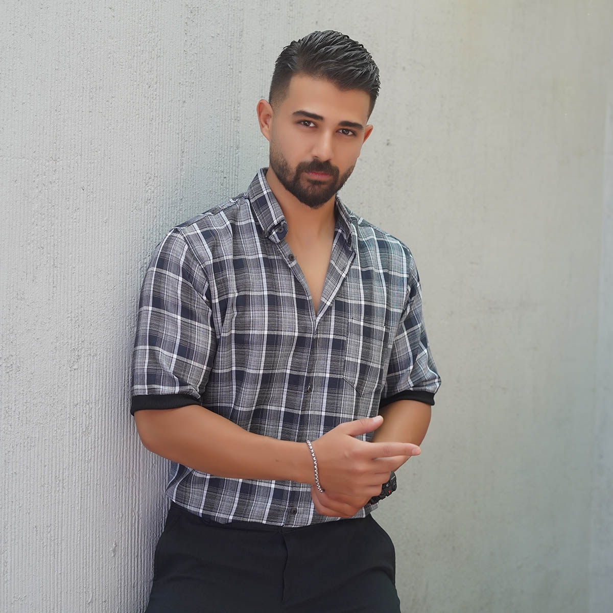 پیراهن آستین کوتاه سرمه ای مدل Samyar