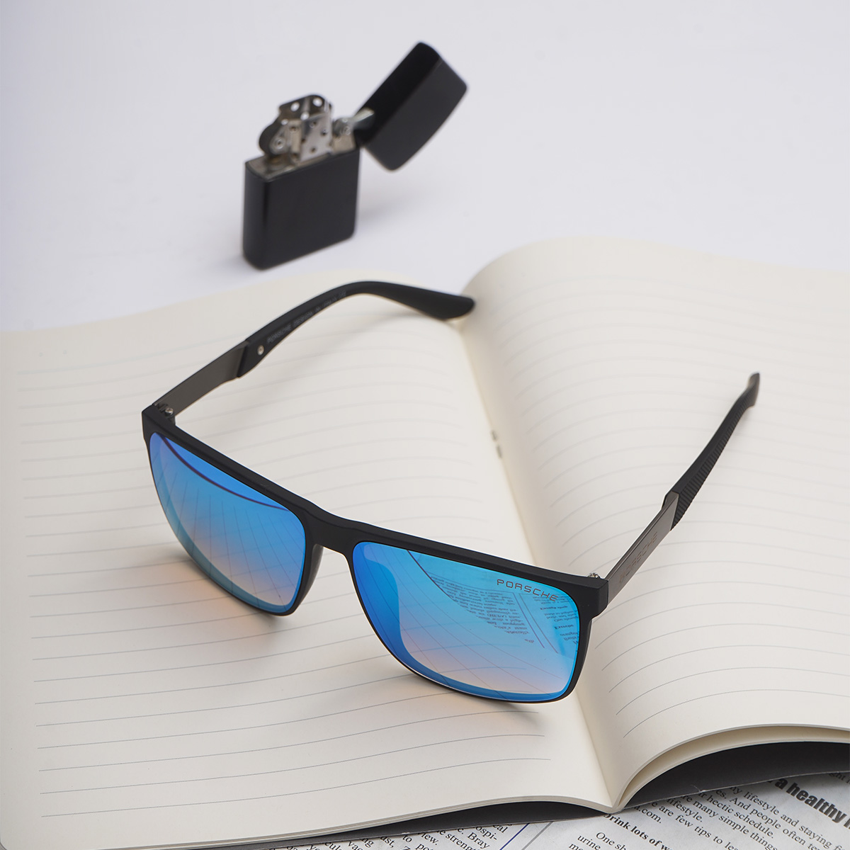 عینک مشکی صفحه آبی مردانه مدل Porsche